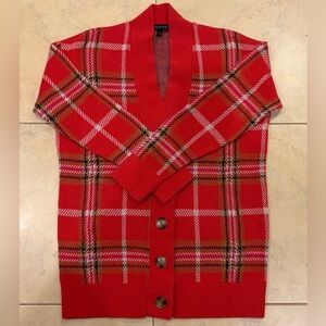 Ann Taylor Jacquard Red Plaid Women's Sweater Size Medium Good Condition